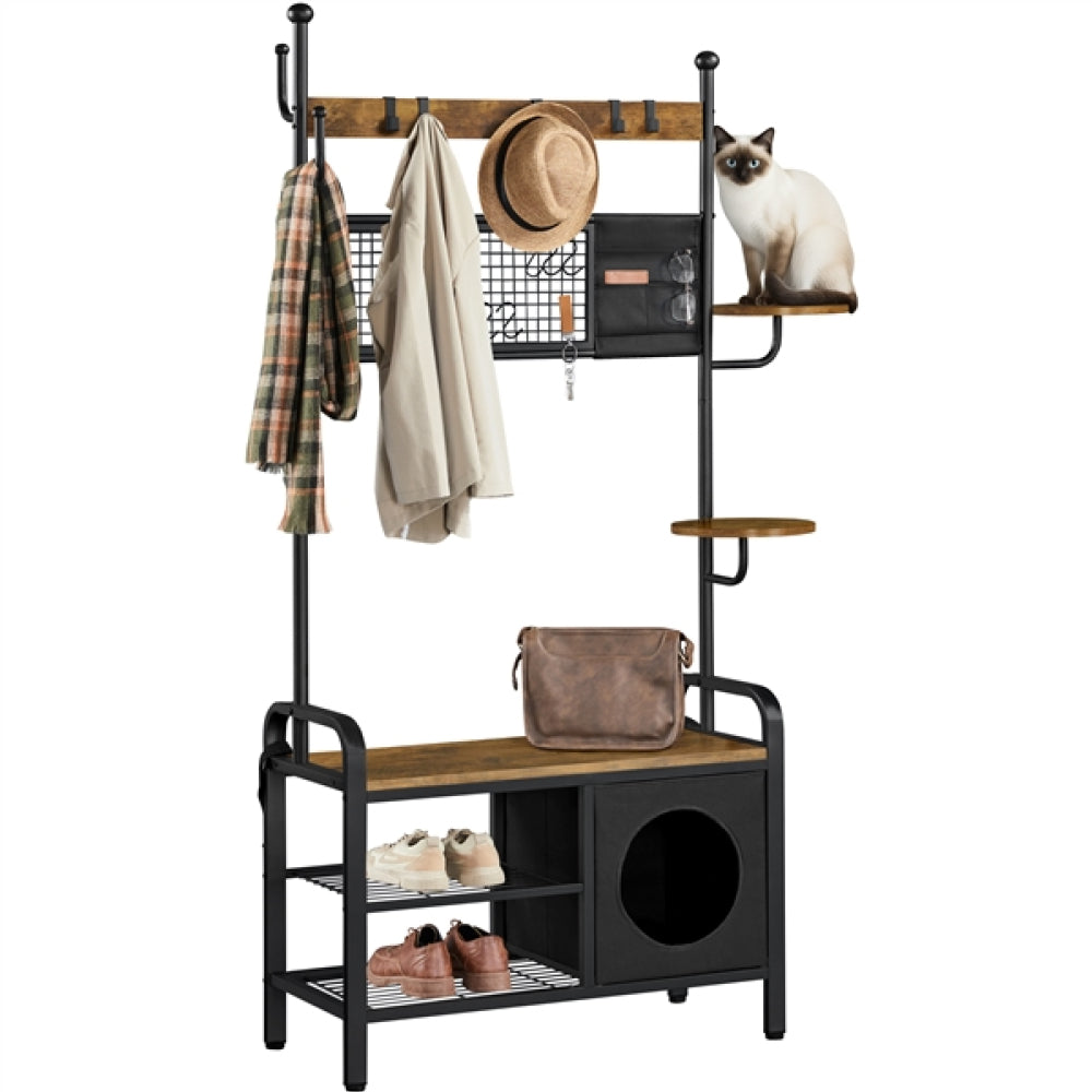 Hall Tree with Cat House Coat Rack Shoe Rack