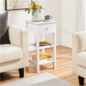 Narrow Bedside Table Nightstand with 1 Drawer 2 Shelves