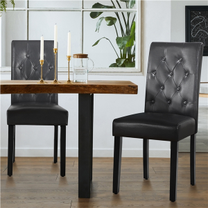 2pcs Dining Chair Button Tufted Padded Faux Leather