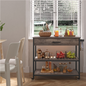 3-Tier Rolling Microwave Cart Serving Cart with Storage Drawer and Shelves