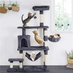 Deluxe Multi Level Cat Tree Condo with Basket & Hammock & Scratching Post