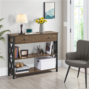 Vintage Wooden Console Table with 1 Drawer and 2 Open Shelves