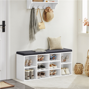 Shoe Bench Shoe Storage Bench with 10 cubbies and Cushion Seat