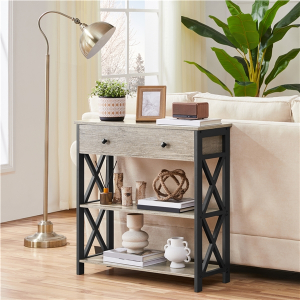 Vintage Wooden Console Table with 1 Drawer and 2 Open Shelves