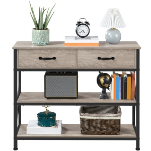 Industrial 3-Layer Console Table with 2-Drawers & 2-Shelves