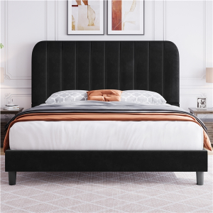 Velvet Upholstered Platform Bed Frame Queen