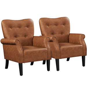 1 Pair Mid-century Modern Faux Leather Accent Chair Armchair